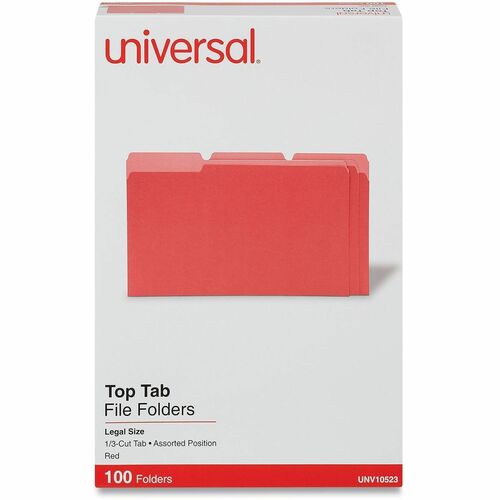 Universal 1/3 Tab Cut Legal Top Tab File Folder - 8 1/2" x 14" - Assorted Tab Position - 11 pt. - Stock - 100 Box