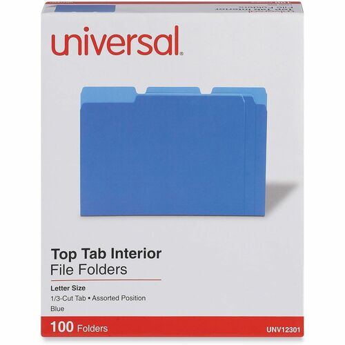 Universal 1/3 Tab Cut Letter Top Tab File Folder - 8 1/2" x 11" - Assorted Tab Position - 11 pt. - Stock - 100 Box