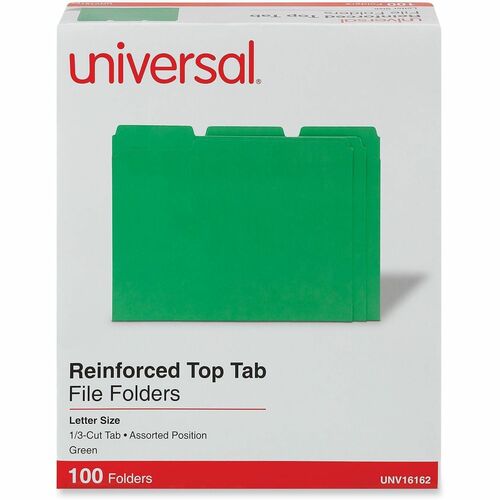 Universal 1/3 Tab Cut Letter Top Tab File Folder - 8 1/2" x 11" - 1" Expansion - Assorted Tab Position - 11 pt. - Stock - 100 Box