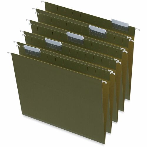 Universal 1/5 Tab Cut Letter Hanging Folder - 8 1/2" x 11" - 1" Expansion - Assorted Tab Position - 11 pt. - Stock - Standard Green - 25 Box