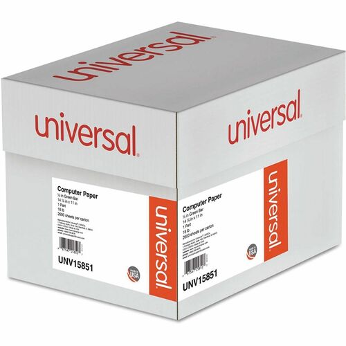 Universal Continuous Paper - 92 Brightness - 18 lb Basis Weight - White, Green Bar - 2600 Sheets - 2600 / Carton