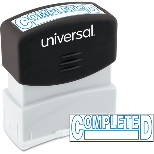 Universal Products Pre-inked Stamp - Message Stamp - COMPLETED - 1.69" Impression Width - Blue - ABS Plastic - Recycled - 1 Each - TAA Compliant