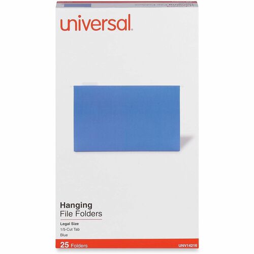Universal 1/5 Tab Cut Legal Hanging Folder - 8 1/2" x 14" - Assorted Tab Position - 11 pt. - Stock - Blue - 25 Box