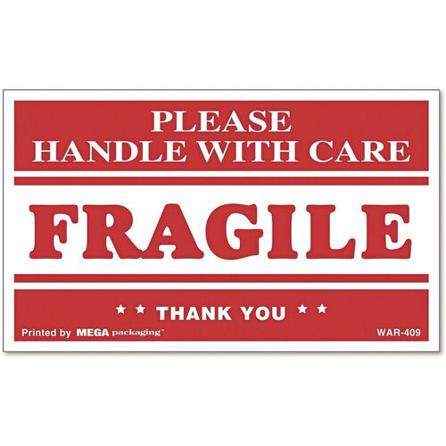 Universal Products Shipping Label - FRAGILE, Handle with Care - HeightPermanent Adhesive - Rectangle - Red, Clear - Paper - 500 / Roll - 500 / Roll