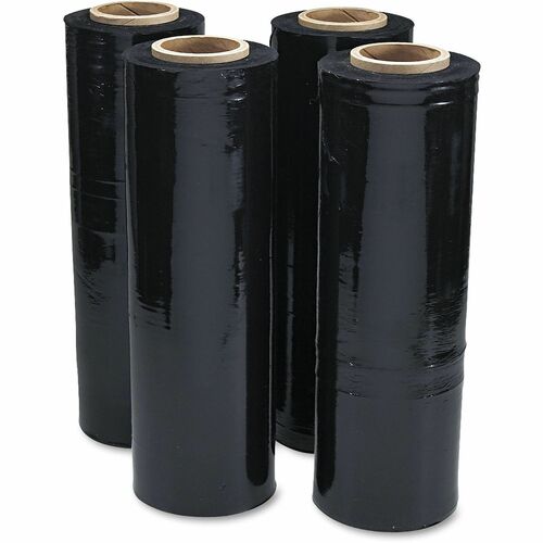 Universal Black Stretch Film, 18" x 1, 500ft Roll, 20mic (80-Gauge), 4/Carton - 18" Width x 1500 ft Length x 0.8 mil Thickness - Self-adhering, Water Resistant, Dirt Resistant, Damage Resistant - Semi Opaque Black - 4 / Carton
