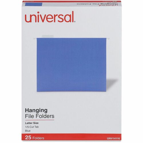 Universal 1/5 Tab Cut Letter Hanging Folder - 8 1/2" x 11" - Assorted Tab Position - 11 pt. - Stock - Blue - 25 Box