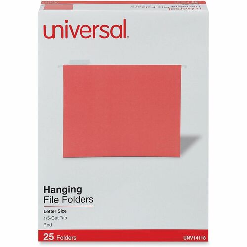 Universal 1/5 Tab Cut Letter Hanging Folder - 8 1/2" x 11" - Assorted Tab Position - 11 pt. - Stock - Red - 25 Box
