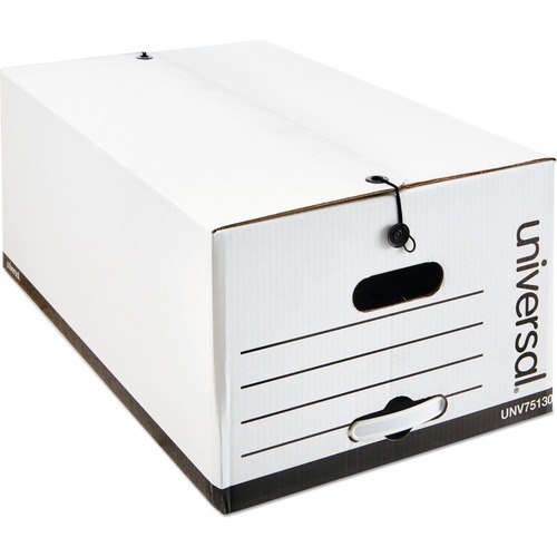 Universal Economical Easy Assembly Storage Files, Legal Files, White, 12/Carton - Internal Dimensions: 15" Width x 24" Depth x 10" Height - Media Size Supported: Legal - Flap, String/Button Closure - Medium Duty - Stackable - Corrugated Fiberboard - White