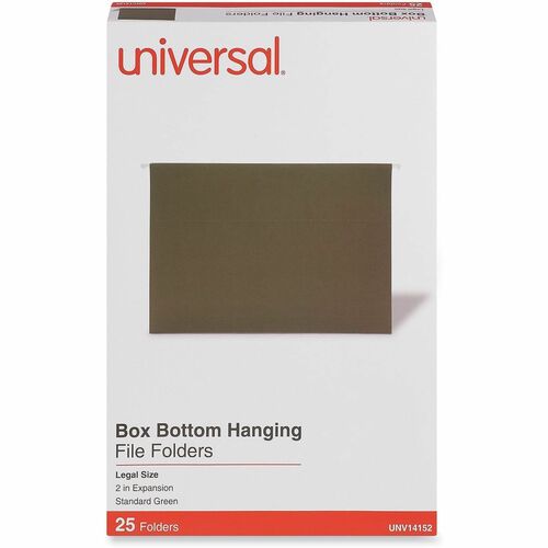 Universal 1/5 Tab Cut Legal Hanging Folder - 8 1/2" x 14" - 2" Expansion - Assorted Tab Position - 11 pt. - Stock - Standard Green - 25 Box