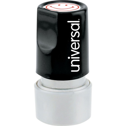 Universal Products Pre-inked Stamp - Message Stamp - SMILEY FACE (ICON) - 0.75" Impression Diameter - Red - 1 Each - TAA Compliant