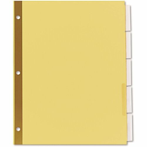 Universal Index Divider - 5 Write-on Side Tab(s) - Letter - 8.50" Width x 11" Length - 3 Hole Punched - Buff Paper Divider - Clear Plastic Tab(s) - Recycled - Customizable, Double-sided, Gold Reinforced Binding Edge - 6 Set