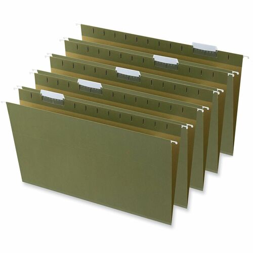 Universal 1/5 Tab Cut Legal Hanging Folder - 8 1/2" x 14" - 1" Expansion - Assorted Tab Position - 11 pt. - Stock - Standard Green - 25 Box