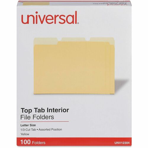 Universal 1/3 Tab Cut Letter Top Tab File Folder - 8 1/2" x 11" - Assorted Tab Position - 11 pt. - Stock - 100 Box