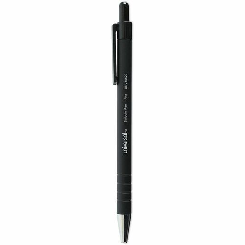 Universal Ballpoint Pen, Retractable, Fine 0.7 mm, Black Ink, Black Barrel, Dozen - 0.7 mm Fine Conical Pen Point - Retractable - Black Ink - Black Barrel - 1 Dozen