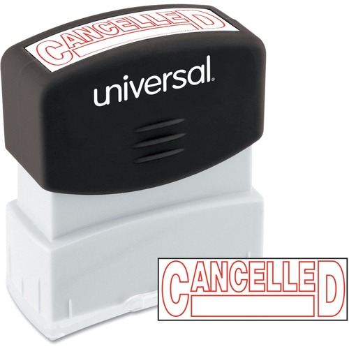 Universal Products Pre-inked Stamp - Message Stamp - CANCELLED - 1.69" Impression Width - Red - ABS Plastic - Recycled - 1 Each - TAA Compliant
