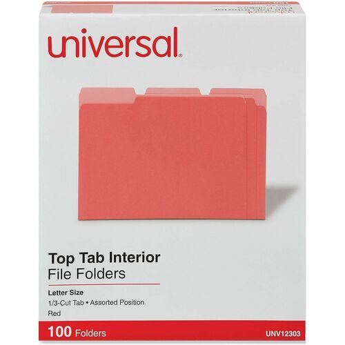 Universal 1/3 Tab Cut Letter Top Tab File Folder - 8 1/2" x 11" - Assorted Tab Position - 11 pt. - Stock - 100 Box