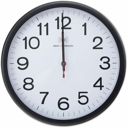 Universal Wall Clock - Analog - Atomic - White Main Dial - Black Case - Plastic