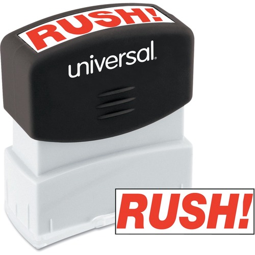Universal Products Pre-inked Stamp - Message Stamp - RUSH! - 1.69" Impression Width - Red - ABS Plastic - Recycled - 1 Each - TAA Compliant