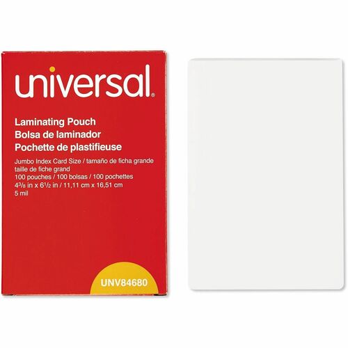 Universal Laminating Pouch - Laminating Pouch/Sheet Size: 6.50" Width x 5 mil Thickness - Crystal - for Document, Sign, ID Card, Photo, Tag, Index Card - Temperature Resistant, Liquid Resistant - Clear - Plastic - 100 / Box