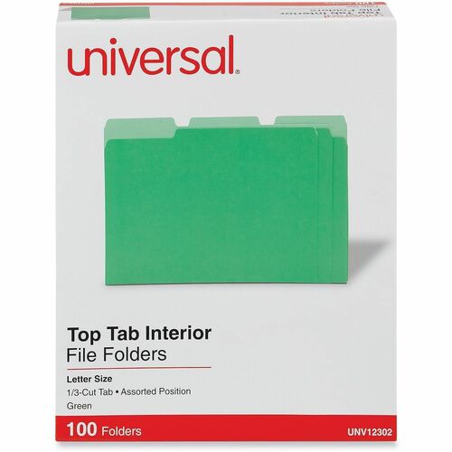 Universal 1/3 Tab Cut Letter Top Tab File Folder - 8 1/2" x 11" - Assorted Tab Position - 11 pt. - Stock - 100 Box
