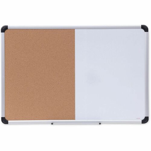 Universal Dry Erase/Bulletin Board - 36" (3 ft) Width x 24" (2 ft) Height - Tan Cork/Melamine Surface - Black Aluminum, Satin Frame - Magnetic - 1 Each