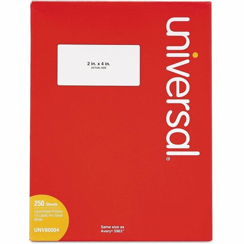 Universal Products Shipping Label - 4" Width x 2" Length - Permanent Adhesive - Rectangle - Laser, Inkjet - White - Paper - 10 / Sheet - 250 Total Sheets - 2500 / Box