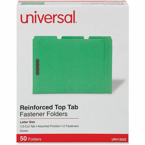 Universal 1/3 Tab Cut Letter Classification Folder - 8 1/2" x 11" - 3/4" Expansion - 2 Fastener(s) - 2" Fastener Capacity - Top Tab Location - Assorted Tab Position - Green - 50 Box