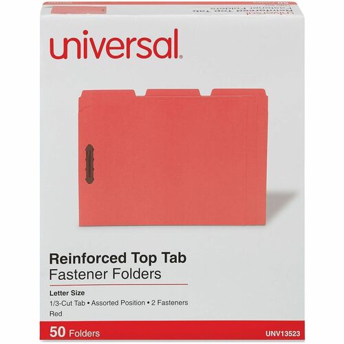 Universal 1/3 Tab Cut Letter Classification Folder - 8 1/2" x 11" - 3/4" Expansion - 2 Fastener(s) - 2" Fastener Capacity - Top Tab Location - Assorted Tab Position - Red - 50 Box