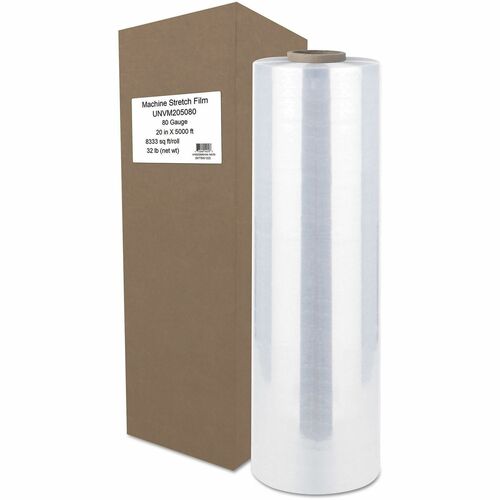 Universal Machine Stretch Film, 20" x 5000 ft, 20.3mic, Clear - 20" Width x 5000 ft Length x 0.8 mil Thickness - Self-adhering - Clear - 1 Roll