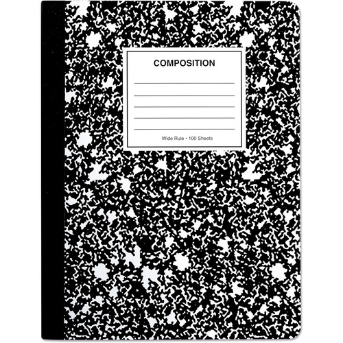 Universal Notebook - 1 Subject(s) - 100 Sheets - Sewn - Wide Ruled, Legal Ruled Front Ruling - 15 lb Basis Weight - 9.75" Height x 7.5" Width - White Paper - Black Marble Chipboard Cover - 6 / Pack