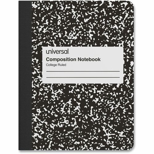 Universal Notebook - 1 Subject(s) - 100 Sheets - Sewn - Medium Ruled, College Ruled Front Ruling - 15 lb Basis Weight - 9.75" Height x 7.5" Width - White Paper - Black Marble Chipboard Cover