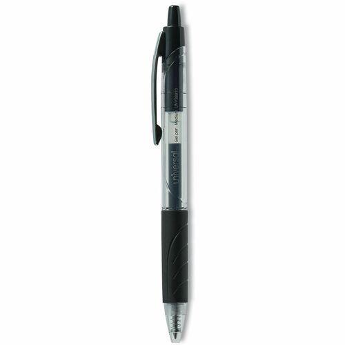 Universal Comfort Grip Gel Pen - 0.7 mm Medium Conical Pen Point - Retractable - Black Ink - Water Based - Clear, Black Barrel - 36 / Pack