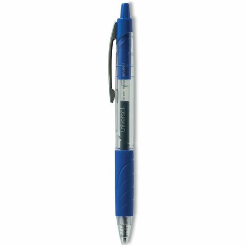 Universal Comfort Grip Gel Pen - 0.7 mm Medium Conical Pen Point - Retractable - Blue Ink - Water Based - Clear, Blue Barrel - 36 / Pack