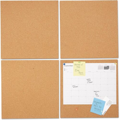 Universal Cork Board - 12" Board Height x 12" Board Width x 0.37" Board Depth - Brown Natural Cork Surface - Noise Absorbant - 12" Height x 12" Width x 0.4" Depth - 4 / Pack