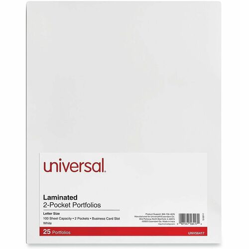 Universal Pocket Folder - 11" x 8 1/2" - 100 Sheets Capacity - Inside Front & Back Pocket(s) - Laminated - 25 Box