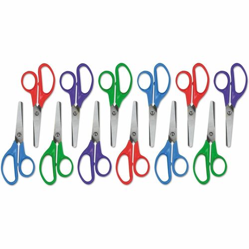 Universal Scissors - Child - 1.75" Cutting Length - 5" Overall Length - Straight-left/right - Stainless Steel - Round Tip - Multi - 12 / Box