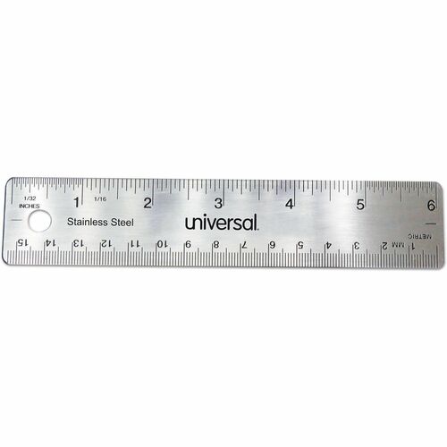 Universal Ruler - 6" Length - 1/16 Graduations - Metric, Standard Measuring System - Stainless Steel, Cork - Clear - 1 / Each