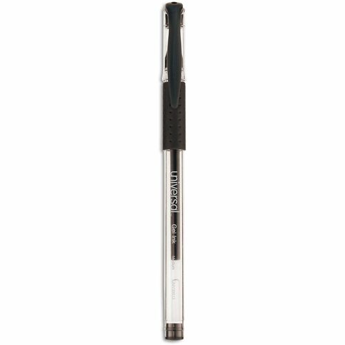 Universal Comfort Grip Gel Pen - 0.7 mm Medium Conical Pen Point - Black Ink - Water Based - Clear, Black Barrel - 60 / Pack