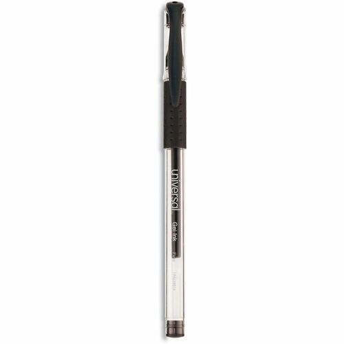 Universal Comfort Grip Gel Pen, Stick, Fine 0.5 mm, Black Ink, Clear/Black Barrel, Dozen - 0.5 mm Fine Conical Pen Point - Black Ink - Water Based - Clear, Black Barrel - 1 Dozen