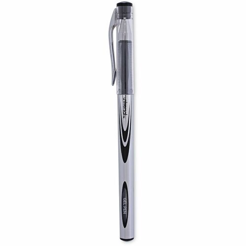 Universal Gel Pen, Stick, Medium 0.7 mm, Black Ink, Silver/Black Barrel, Dozen - 0.7 mm Medium Conical Pen Point - Black Ink - Water Based - Silver, Black Barrel - 1 Dozen
