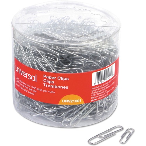 Universal Paper Clip - Assorted Sizes - 2" Length x 0.5" Width - Silver - Plastic, Steel Wire - 1000 / Pack