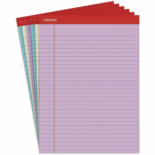 Universal Notepad - 1 Subject(s) - 50 Sheets - Tape Bound - Wide Ruled, Legal Ruled Front Ruling - 11.75" Height x 8.5" Width - Blue, Ivory, Orchid Paper - Chipboard Cover - 6 / Pack
