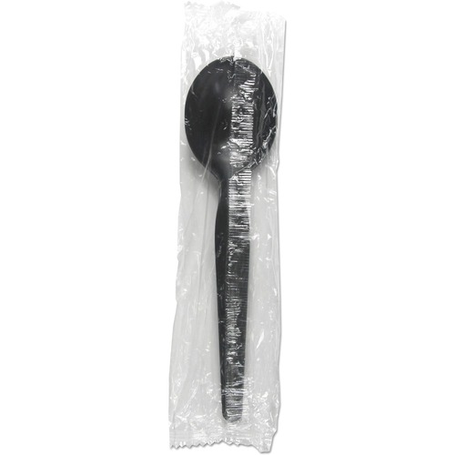 Boardwalk Heavyweight Wrapped Polystyrene Cutlery, Soup Spoon, Black, 1000/Carton - Soup Spoon - 1 x Soup Spoon - Disposable - Black - 1000 / Carton