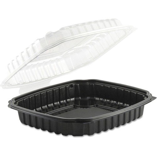 Anchor Brand Culinary Basics Microwavable Container, 36 oz, Clear/Black, 100/Carton - Food, Storing, Warming - Dishwasher Safe - Microwave Safe - Clear, Black - Polypropylene Body - 100 / Carton