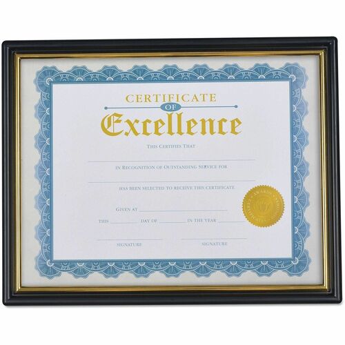 Universal Document Frame - Holds 8.50" x 10" Insert - Rectangle - Horizontal, Vertical - Dust Resistant, Die-cut - Plastic - Black, Gold - 3 / Pack