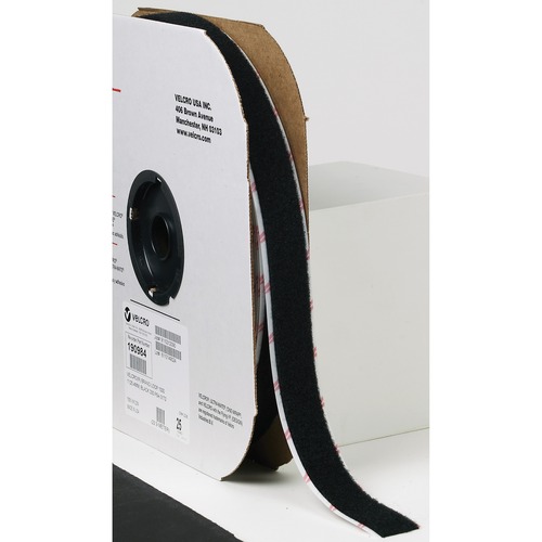 VELCRO® Self-Adhesive Strips - 25 yd (22.9 m) Length x 1" (25.4 mm) Width - Nylon - 1 EachRoll - Black
