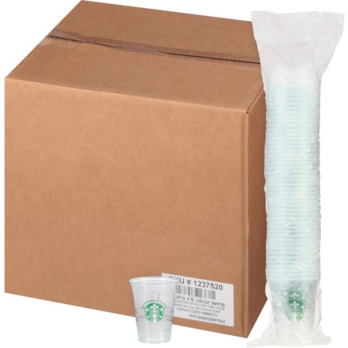 We Proudly Serve 16 oz Cold Cups - 1000 / Carton - Clear, Green - Polypropylene - Cold Drink