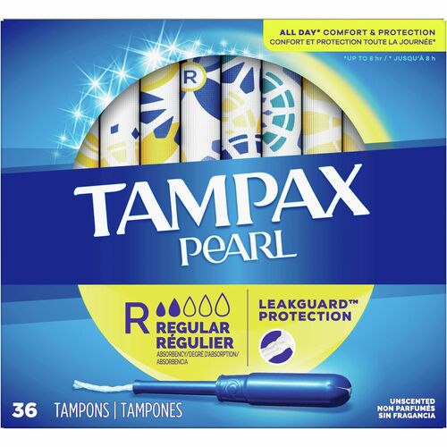 Tampax Pearl Regular Tampons - Plastic Applicator - 36 / Box - Comfortable, Anti-leak, Unscented