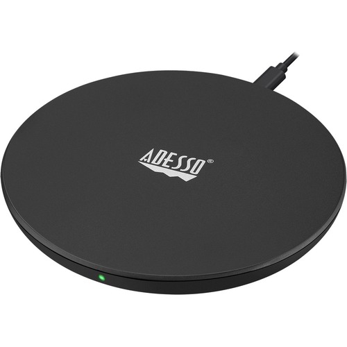 Adesso 10W Max Qi-Certified Disc-Style Wireless Charger - 1.0 Each - 5 V DC, 9 V DC Input - Input connectors: USB - Overcharge Protection, LED Indicator, Slip Resistant