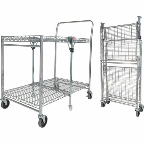 Bostitch Stow-Away Utility Cart - 2 Shelf - 250 lb Capacity - 4 Casters - x 35" Width x 37.3" Depth x 22" Height - Chrome - 1 Each